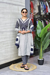 Zik Zek Premium Jaipur Cotton Kurti Pant Dupatta Set
