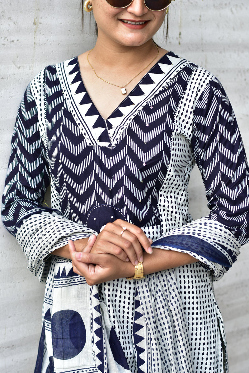 Zik Zek Premium Jaipur Cotton Kurti Pant Dupatta Set