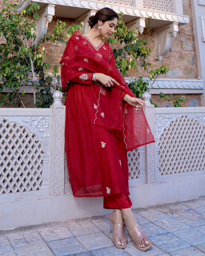 Ruby Elegance Chanderi Silk Suit Set