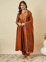 Orange Embroidered Vichitra Silk Sharara Suit Set