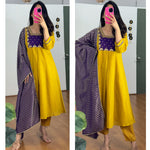Mustard Yellow Viscose Embroidered Kurta Set