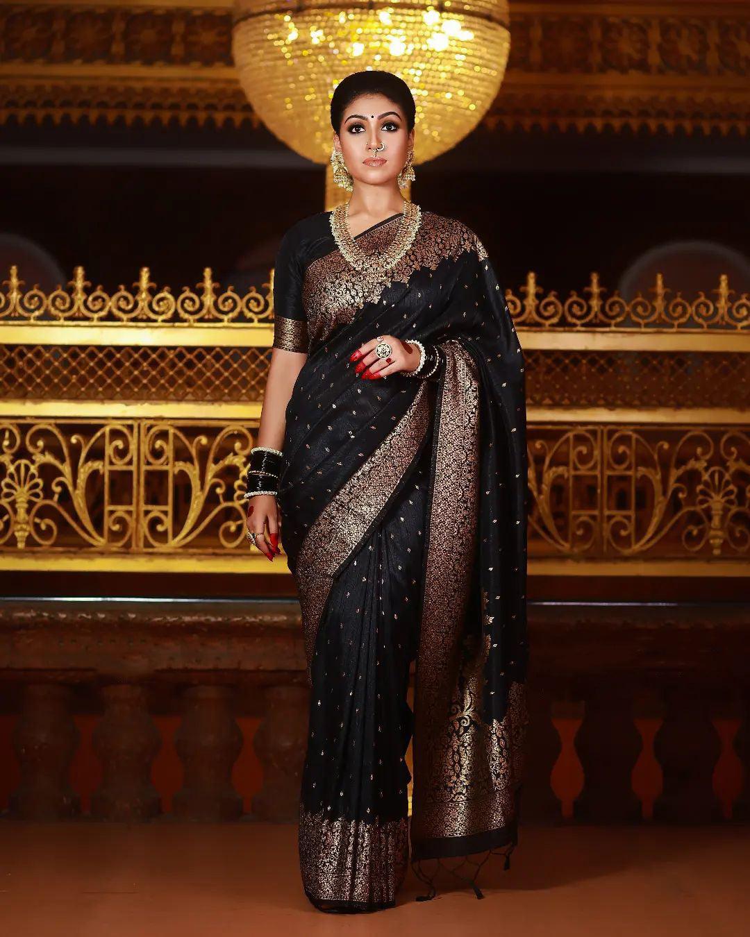 Black Soft Banarasi Silk Saree - Ibis Fab