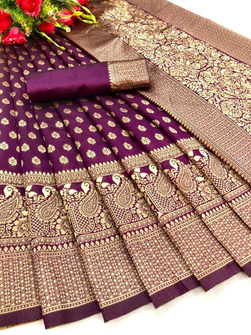 Purple Soft Banarasi Silk Saree