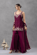 Wine Embroidered Sharara Set