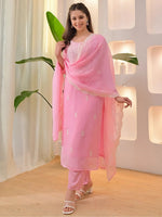 Pink Silk Blend Embroidered Kurta Set