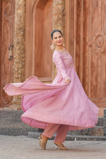 Pink Embroidered Vichitra Silk Sharara Suit Set