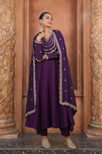 Wine Embroidered Vichitra Silk Sharara Suit Set