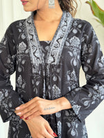 Black Pure Cotton Block Print Suit Set with Chanderi Dupatta