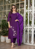 Elegant Purple Embroidered Kurta Pant Set with Dupatta