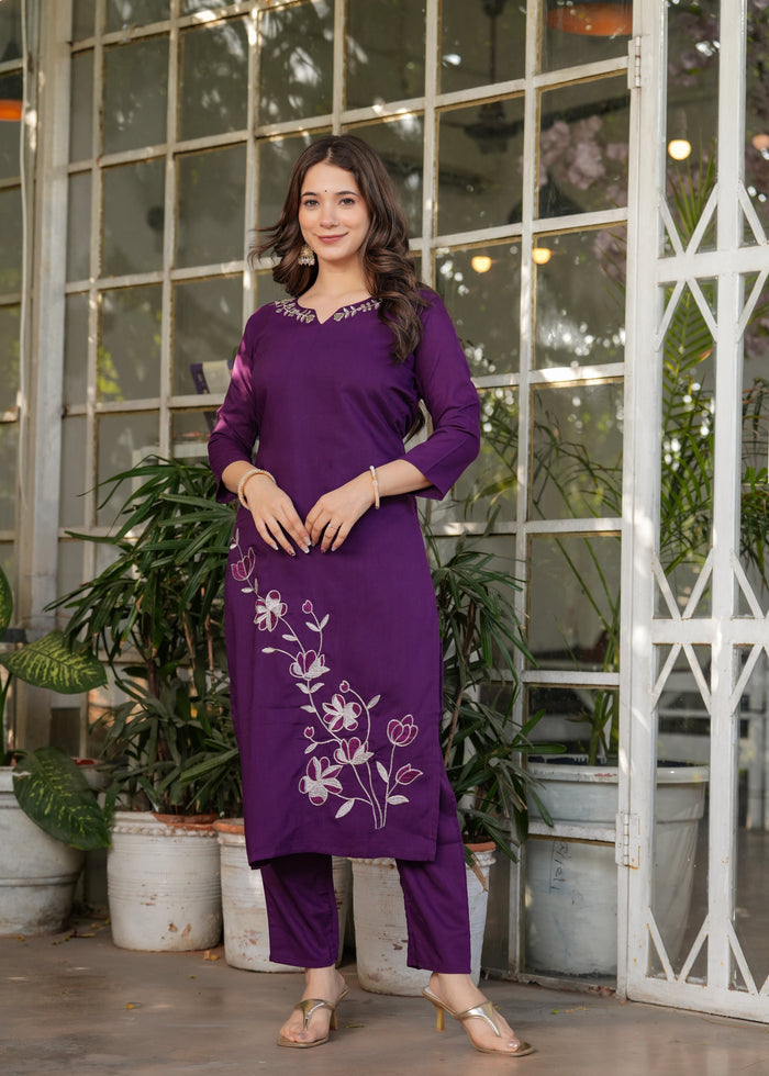 Elegant Purple Embroidered Kurta Pant Set with Dupatta