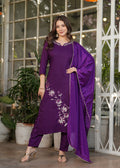 Elegant Purple Embroidered Kurta Pant Set with Dupatta