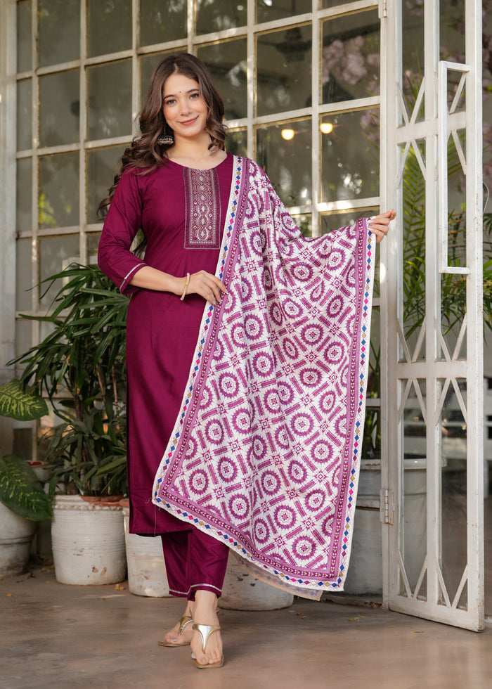 Elegant Wine Purple Kurta Pant Set
