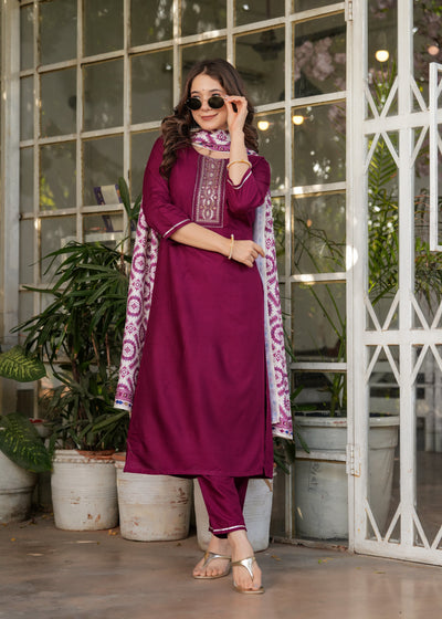 Elegant Wine Purple Kurta Pant Set