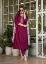 Elegant Wine Purple Kurta Pant Set