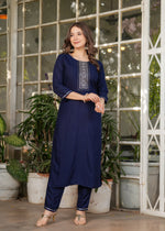 Elegant Navy Blue Kurta Pant Set