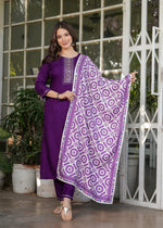 Elegant Purple Kurta Pant Set with Printed Dupatta