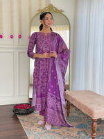 Elegant Purple Printed Kurta Pant Set