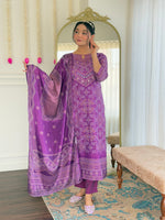 Elegant Purple Printed Kurta Pant Set
