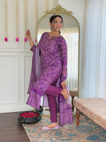Elegant Purple Printed Kurta Pant Set