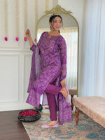 Elegant Purple Printed Kurta Pant Set