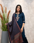 Elegant Navy Blue Embroidered Kurta Set