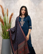 Elegant Navy Blue Embroidered Kurta Set