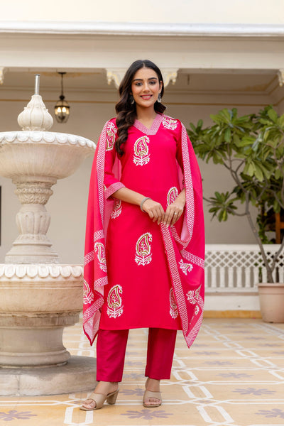 Elegant Hot Pink Printed Kurta Set
