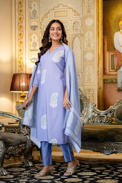 Elegant Lavender Printed Kurta Pant Set