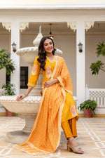 Elegant Mustard Yellow Printed Kurta Pant Set with Dupatta