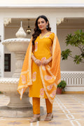 Elegant Mustard Yellow Printed Kurta Pant Set with Dupatta