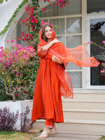Elegant Orange Embroidered Kurta Pant Set