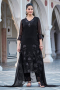 Elegant Black Embroidered Straight Kurta Set