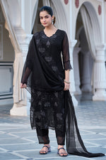 Elegant Black Embroidered Straight Kurta Set