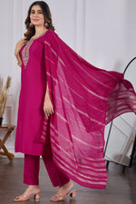 Elegant Rani Pink Embroidered Kurta Pant Set with Dupatta