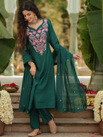 Elegant Teal Green Embroidered Kurta Pant Set