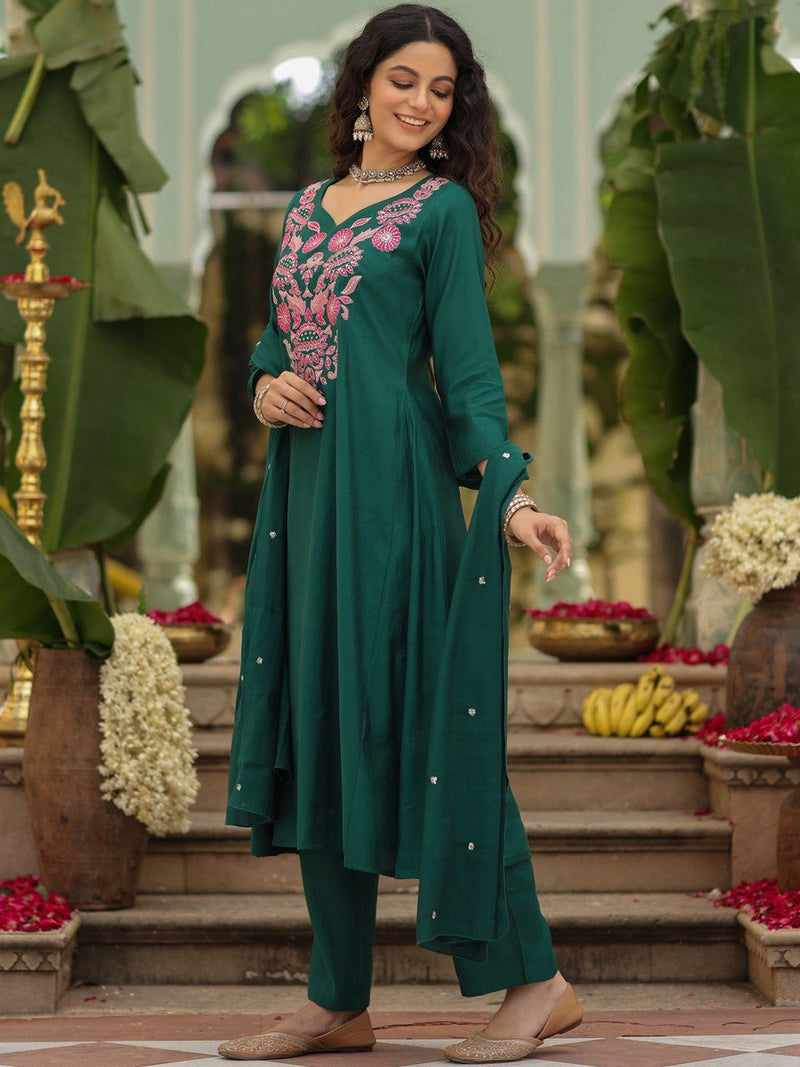 Elegant Teal Green Embroidered Kurta Pant Set