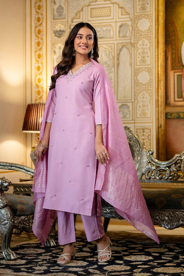 Elegant Lavender Kurta Pant Set with Dupatta for Women