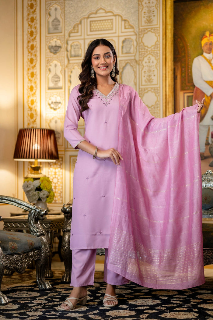 Elegant Lavender Kurta Pant Set with Dupatta for Women