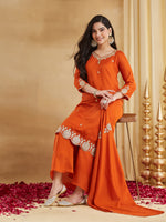 Elegant Orange Embroidered Kurta Palazzo Set
