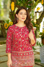 Elegant Red Embroidered Kurta Palazzo Set