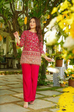 Elegant Red Embroidered Kurta Palazzo Set