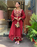 Maroon Chanderi Embroidered Kurti Set