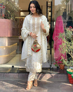 White Aura Jacquard Suit Set