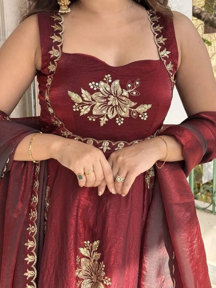 Maroon Embroidered Anarkali Suit Set