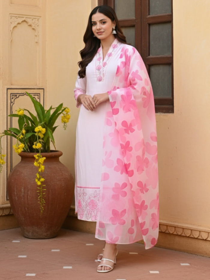 Pink Chanderi Embroidered Kurta Set