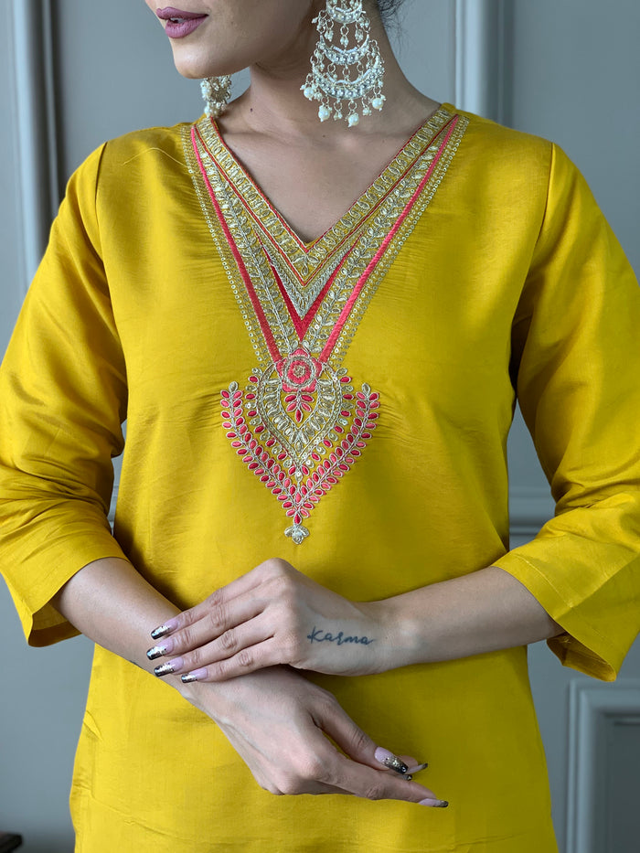 Zafrina Mustard Chanderi Suit Set