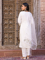 White Embroidered Chanderi Kurta Pant Set
