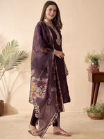 Wine Embroidered Chanderi Suit Set