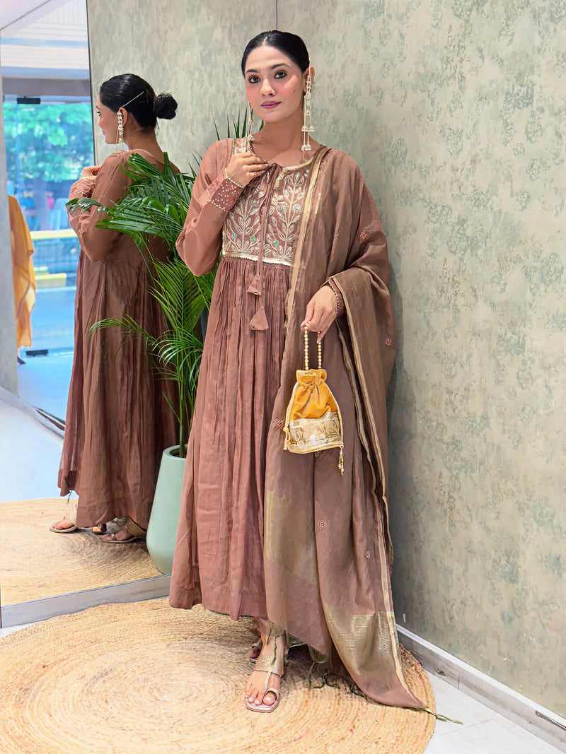Mul Chanderi Suit Set with Banarasi Silk and Jacquard Dupatta