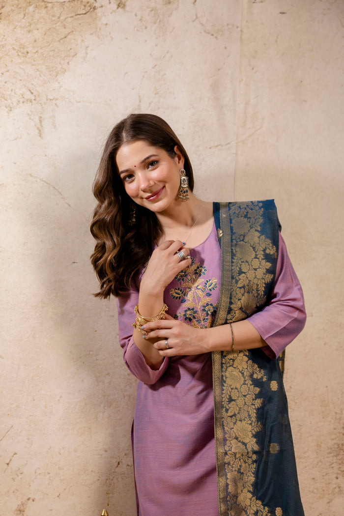 Pink Embroidered Kurta Pant Set